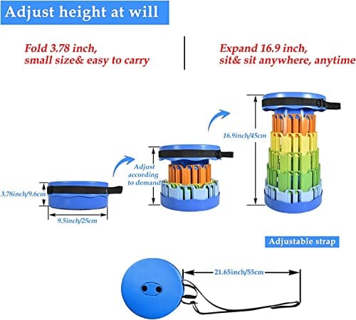 SOLDTRUE Upgraded-Portable Retractable Folding Stool, Collapsible Telescoping Foldable Camping Stool for Adults for Outdoor Fishing Hiking Gardening Travel BBQ (Rainbow) 4