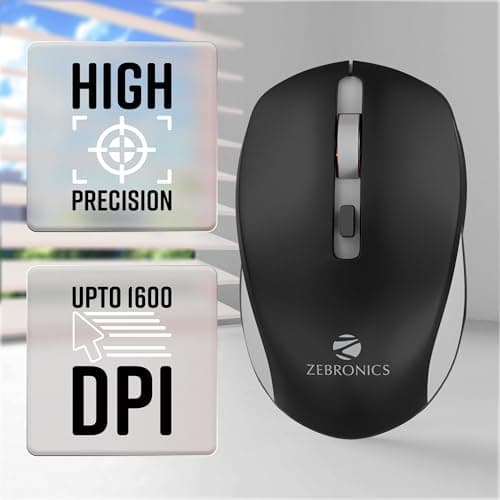 ZEBRONICS Zeb-Jaguar Wireless Mouse, 2.4GHz with USB Nano Receiver, High Precision Optical Tracking, 4 Buttons, Plug & Play, Ambidextrous, for PC/Mac/Laptop (Black+Grey) 5