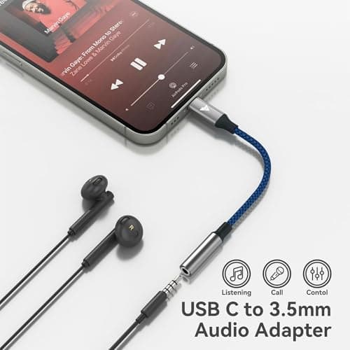 eller santé® SonicArc Type C to 3.5 mm Jack Digital Audio DAC 24bit/96KHz 3.5mm Connector Aux Cable,Headphone,Earphone USB C Converter/Adapter for Samsung, Oneplus, iPhone 17/16/15,Other Phone-Blue 3