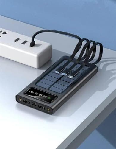 AMYTEL Power Spark 4WIRE 10,000mAh Solar Power Bank with LED Light, Type-C & Micro USB, Fast Charging Portable Charger – Black 2