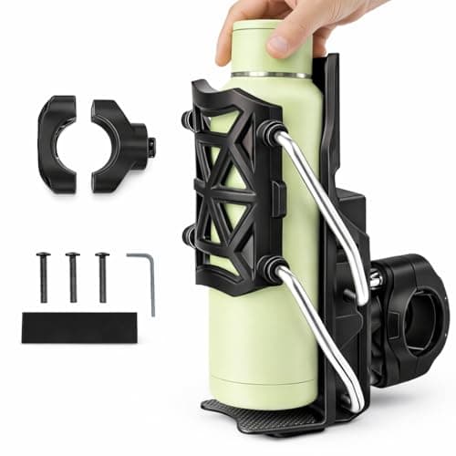 Yobbo Bike Cup Holder, Motorcycle Water Bottle Holder 360° Rotation Adjust Bicycle Handlebar Water Bottle Cages, Upgraded Expandable Design Drink Holder for Bicycle, Motorcycle, ATV
