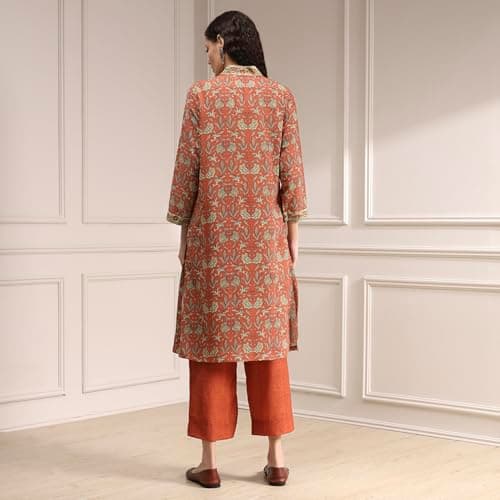 Biba Women Blue Rust Polyester Straight Printed Kurta Set_38 5