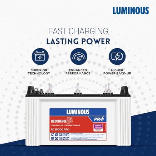 Luminous Inverter & Battery Combo with Trolley (Zelio+ 1100 Pure Sine Wave 900VA/12V Inverter, Red Charge RC 15000 PRO Short Tubular 120Ah Battery with Trolley) for Home, Office & Shops 6