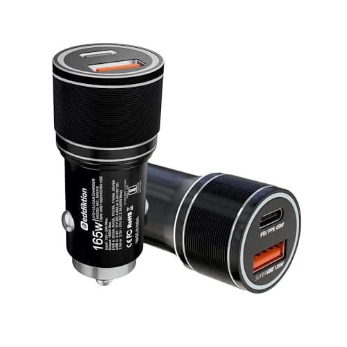 EDDIKTION RAPIDX 165W Super Fast Car Charger | Dual Port USB A 120W and USB C 45W PD Fast Charging Adapter | Universal 12V-24V Fast Car Charger for All Type of Mobile, Smartphone,Watch (Black)