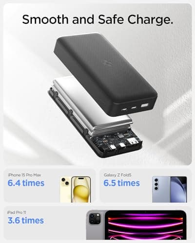 Spigen ArcPack 30000mAh Power Bank, PD3.0, PPS, Fast Charging, 30.0W Max Output, 2 Type-C Ports, 1 USB-A Port - (ABS+PC, Black) 3