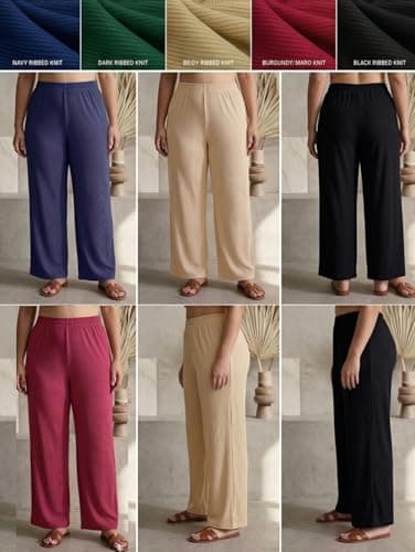 Pack of 2 Premium Pants and Trouser Palazzo for Girl's Multicolor Stretchable Combo Pack (in, Alpha, S, Regular, Blue, Beige) 2