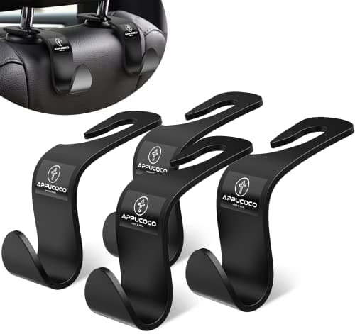 APPUCOCO Car Seat Headrest Storage Hooks/Hanger Universal Durable Organiser Space Saver for Handbag (Black, Pack of 4) 4