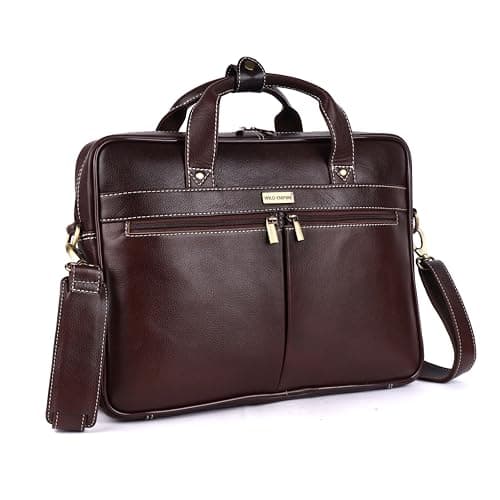 WILD EMPIRE Genuine Leather Office Bag for Men, Brown, Multi Compartments, Adjustable Strap, 12L
