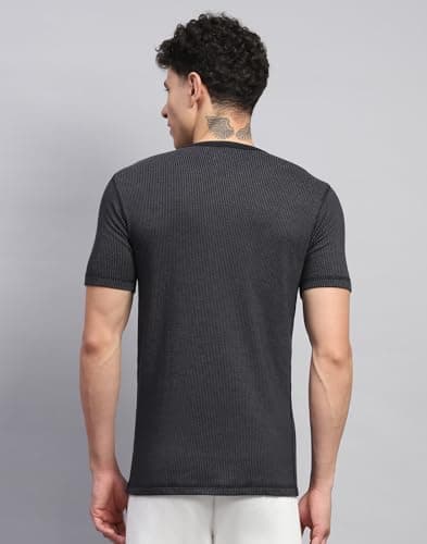 Monte Carlo Mens Solid Black Round Neck Half Sleeve Thermal Vest (6240BM6BL-0-36) 4
