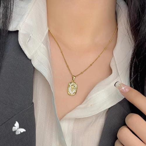 JEWILLEY Vintage Rose Necklace Set For Women Stylish | Anti Tarnish Waterproof Stainless Steel Chain Pendant Necklaces Jewelry for Love | Gold Plated Jewellery Accessories for Woman & Girls | Birthday 4