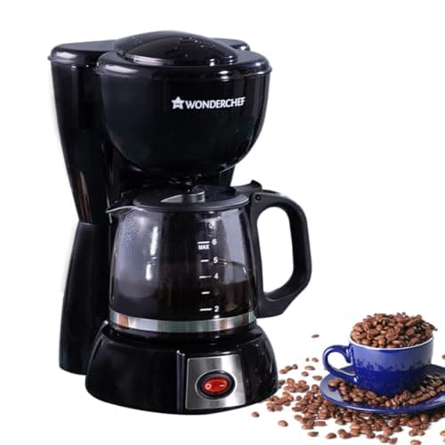 Wonderchef Onyx Brew Coffee Maker | Drip Coffee | 6 Cups Coffee | 750 ml Borosilicate Glass Carafe with Hot Plate | Anti Drip| Auto Shut Off | Reusable Conical Filter | 600W | 2 Year Warranty