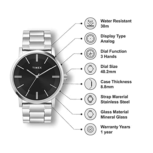 TIMEX Analog Watch for Man with Black Round Dial & Silver Stainless Steel Bracelet Band Water Resistant Men's Wrist Watches - TWHG35SMU07 2