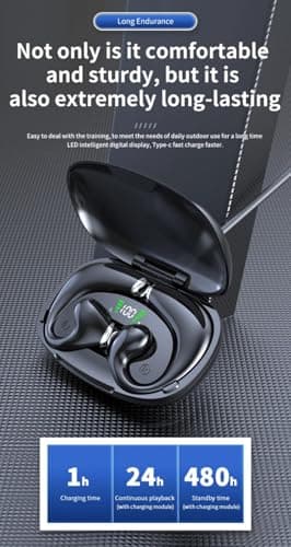 VEHOP JR02 OWS Open Ear Wireless Earbuds with Display | ENC Mic for Crystal-Clear Calls | 30hr Playtime with Type-C Fast Charging | BT5.3 Gaming Bluetooth Earphones | Touch Control Sports Headphone 3