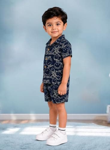 3BROS Baby Boys & Baby Girls Pure Cotton Clothing Set Casual Half Sleeves Shirt with Shorts Set For Boys & Girls | Dark Blue | 2-3 Years 2
