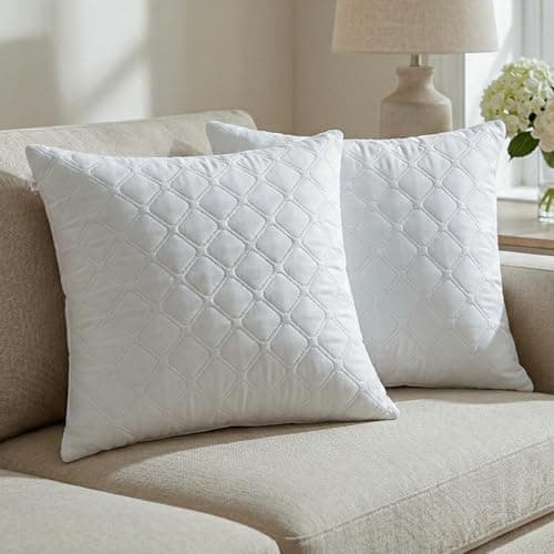 AYKA Microfiber Cushion Filler Set of 2 (18x18 Inch) | Soft & Fluffy Sofa Cushions Inserts | Premium Polyester Fiber Throw Pillows for Sofa, Couch, Bed & Living Room Decor | White