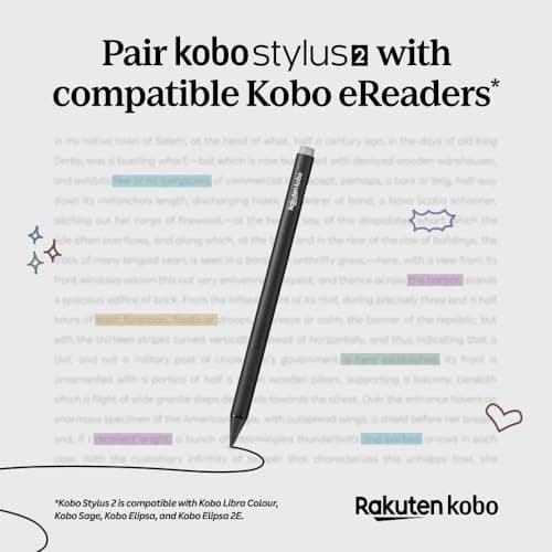 Kobo Stylus 2 | Mark Up, Write Notes and Make Highlights | Rechargeable via USB-C |Compatible with 7" Libra Colour eReader 3
