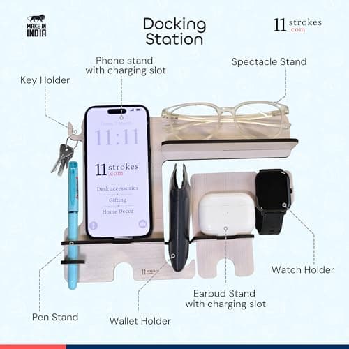 11 Strokes multipurpose organizer with mobile stand for desk, pen stand and Calendar 2025 | Office Table Accessories I Gift for man & woman I Stationary Organizers box Office decor items 2