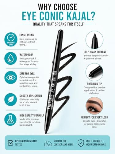 Waterproof Smudge Proof Deep Black Kajal Pencil Pack of 2 for Women 2