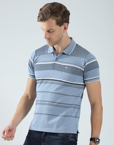 Monte Carlo Men's Regular Fit Polo T-Shirt | Half Sleeve | Striped Pattern| Casual Everyday Wear | Stylish & Comfortable Tshirt for Men Blue 3XL (Pack of_1) 2
