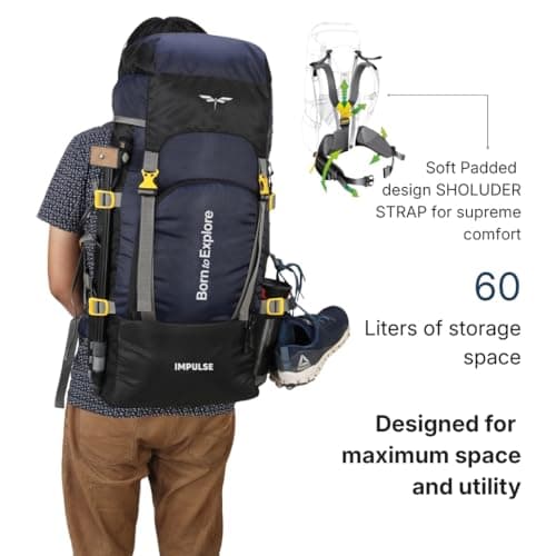 Impulse 5 Compartment Rucksack Bag 60 Litres Travel Bag For Travel Backpack For Hiking Trekking Tourist Bag For Men Camping Keep Discovering Light Blue With 1 Year Warranty 6
