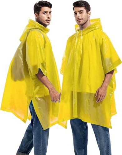 Allextreme EVA Poncho Raincoat Transparent Hooded Water Resistant Rain Jacket with Sleeves for Women Men Camping Rainy Season Travel (Yellow) 3