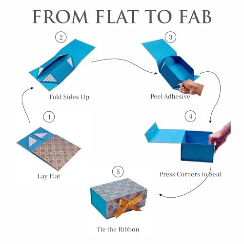 Boxotica Blue Patterned Small Gift Box – Foldable Rigid Hamper with Ribbon & Greeting Card, Reusable Keepsake Box for Dry Fruits, Weddings, Birthdays, Housewarming Return Gifts, Thambulam & Vratham Ki 5