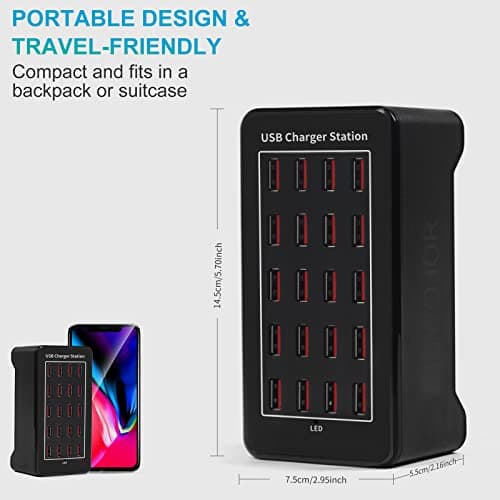 20-Port 100 W(20 A) Multiple USB Charger Station，RISWOJOR Multiport USB Charging Station with Intelligent Detection, Compatible with Smartphones, Tablets, and More Devices 2