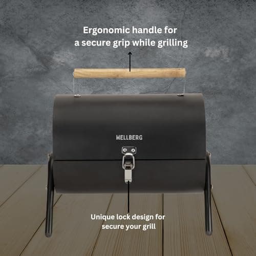 Wellberg Barrel Charcoal Barbeque Grill | Portable Outdoor BBQ Tandoor with Skewers, Heavy Duty Iron Body for Home & Garden Cooking 3