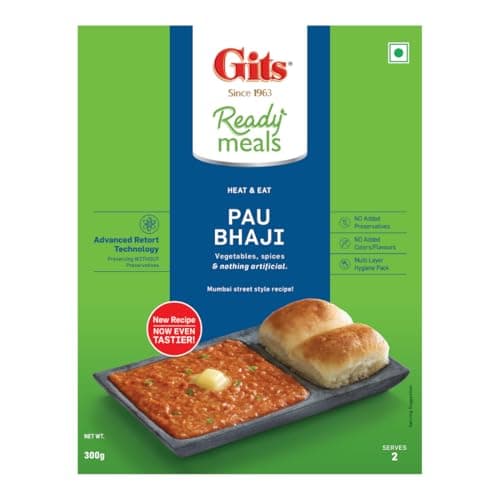 Gits Ready to Eat Pav Bhaji, Pure Veg, Heat and Eat Indian Chaat, Microwaveable, 300g
