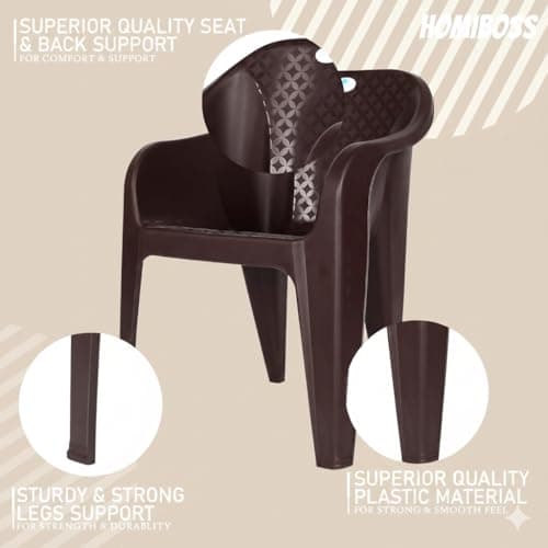 Homiboss Plastic Chair | Chairs for Home | Dining & Restaurant | Living Room & Bedroom | Office, Garden, Indoor & Outdoor | Kursi | Color - Brown | Plastic Chairs Set 6 Pieces 5