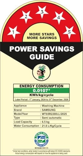 Samsung 6.5 kg, 5 star, Semi-Automatic Top Load Washing Machine (WT65R2200LL/TL, Air Turbo Drying, LIGHT GRAY, 5 Year Warranty on Wash Motor) 5