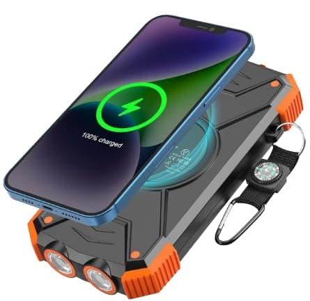 LRSA 40000mAh Solar Power Bank with Wireless Charging | USB-C Fast Input/Output | Portable External Battery Pack with Hand-Crank Self Charging & Dual Flashlight for Camping & Travel