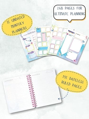 Doodle Happiness Planner B5 | Wiro Bound Undated Planner with 268 Pages, To-Do Lists, Activity Pages, Tear Away Note & Quote Cards | 64-Page Pocket Book, 250+ Stickers & Free Premium Gift Box, 80 GSM 5
