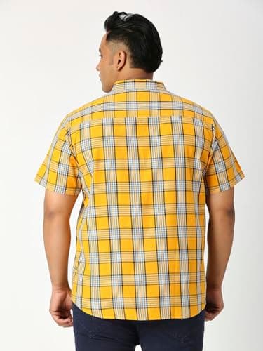 Thomas Scott Men Plus Size Half Sleeves 100% Cotton Checks Shirt (Tango, 4XL) 4