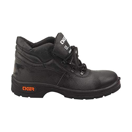 Tiger Men's Leather Leopard High Ankle with Steel Toe Safety Shoes (Black, Size 9 UK ) 4