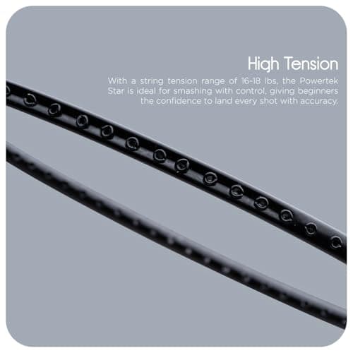 Hundred Powertek Star (2 Strung Rackets with 1 Full Cover) with 2pc Nylon Badminton Shuttlecocks (Black) 4