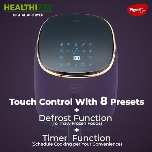 Pigeon Healthifry Plus Digital Air Fryer, 360° High Speed Air Circulation Technology 1400 W with Non-Stick 4.2 L Basket - Purple 2