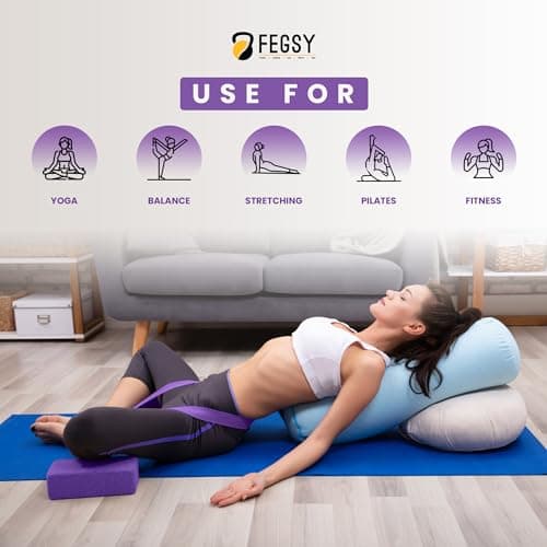 FEGSY High Density Foam Yoga Block Brick Set of 2 with Yoga Strap for Improve Strength, Aid Balance, and Flexibility (Multicolor) 5