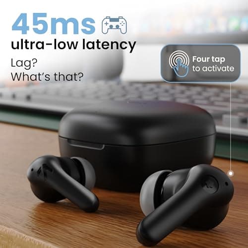 GOBOULT Made in India K10 Ear Buds Wireless with 50H Playtime, 4 Mics Clear Calling, 45ms Low Latency Gaming, IPX5, 10mm Bass Drivers Earbuds Bluetooth Wireless Earphones(Pure Black) 5