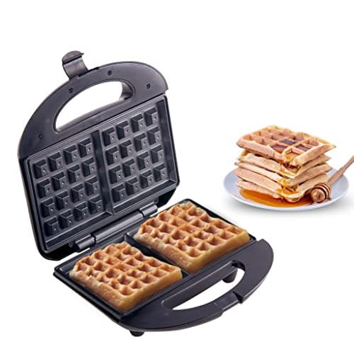 Lifelong Waffle Maker Machine for Home - 750W Waffle Cone Maker with Non Stick Coating and Cool Touch Handle- 2 Belgian Waffles in Minutes - 1 Year Manufacturer's Warranty - Black (LLWM105)