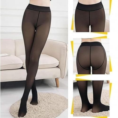 FLYNGO Women Skinny Fit Mid Rise Winter Wear Warm Fleece Thermal Leggings Tights Pants, Waist Size : 26 to 34 (Fake Translucent) 2