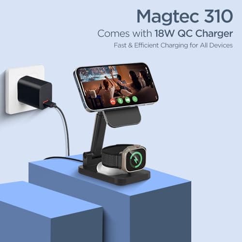 UNIGEN® Magtec 310 | 23W Mag-Safe Wireless Charger [with QC 18W Adapter] | for iPhone 17 16, 15, 14, 13 & 12 Series | iWatch 2 3 4 5 6 SE 7 8 9 | Air-pods 2,3,Pro & Other Qi Devices (Black AD) 3
