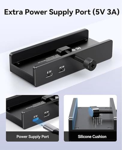 COMFYHOME 5 Multi-Port Clamp USB Hub, USB Dock/Extension with 2-Port USB3.0, USB C Data, 5Gbps High Speed Data Transfer, SD/TF Card Reader, Dock Station for 0.39"-1.2" Desktop/PC/Desks/Mac 4