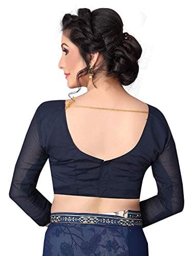 RAJESHWAR FASHION WITH RF Women's Half &Half Georgette Printed Saree With Lace & Blouse(A29 BLUE_Free Size) 4