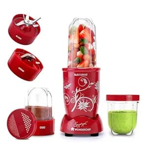 Wonderchef Nutri-blend 500W Mixer Grinder, 22000 RPM Motor, Smoothie Maker, Masala Grinder, Chutney Blender, 3 Unbreakable Jars, Recipe Book by Chef Sanjeev Kapoor, 2 Yr Warranty, Red