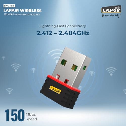 Lapcare 150Mbps Nano Laptop USB Wi-Fi Adapter | Frequency 2.4Ghz | Plug & Play with Free Driver | Supports Windows, Macos & Linux | IEEE 802.11B/G/N (LWD-150), Black 2