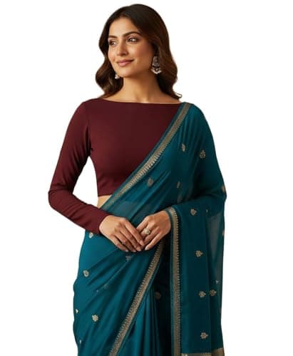 Women's Wine Color Boat Neck Full Sleeve Cotton Crop Top's|Choli Blouses for Women's|Readymade Blous and Croptop for Saree