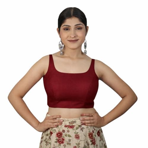 INDIA BLOUSE Women’s Sleeveless Padded Square Neck Blouse for Saree and Lehenga (Maroon, 34)