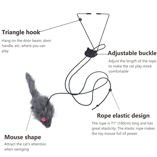 Qpets® Hanging Cat Teaser Toys, Elastic Rope Design, Soft Plushed Mouse Cat Activity Toy, Ideal for Indoor Play 5