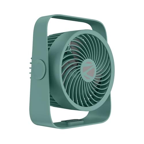 Zebronics Heat Buster 300, Portable Desk Fan, Upto 13h Backup, 3600mAh Rechargeable Battery, 360° Rotatable fan, 4 Speed + 1 Breeze Mode, Wall-Mountable, for Travel, Office, Home (Teal Green)